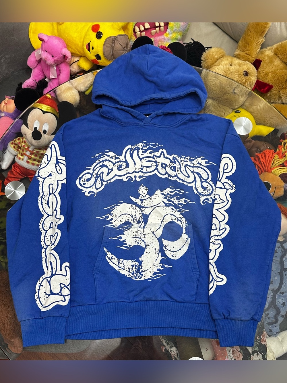 Hellstar Graphic Pullover Hoodie Royal Blue White Size L Fits Smaller M